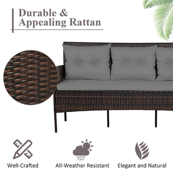 Costway 3PCS Patio Rattan Furniture Set 3Seat Sofa Cushioned Table