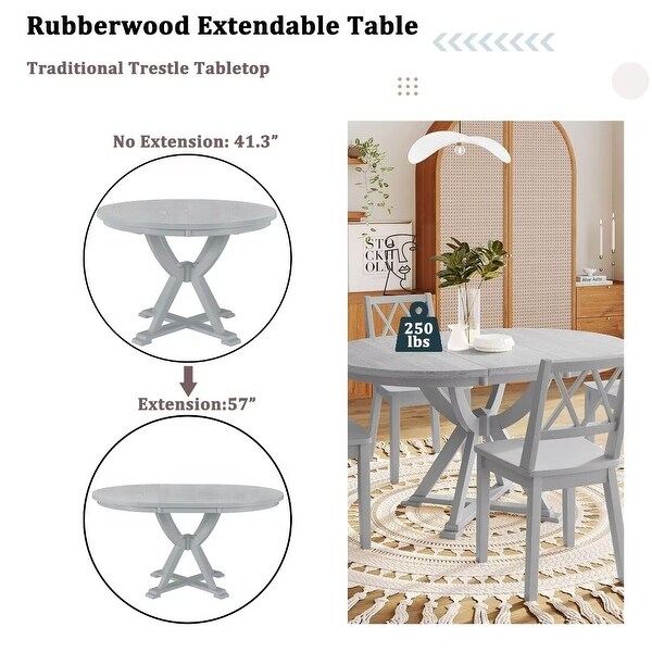 5Piece Extendable Round Dining Table Set with 15.7