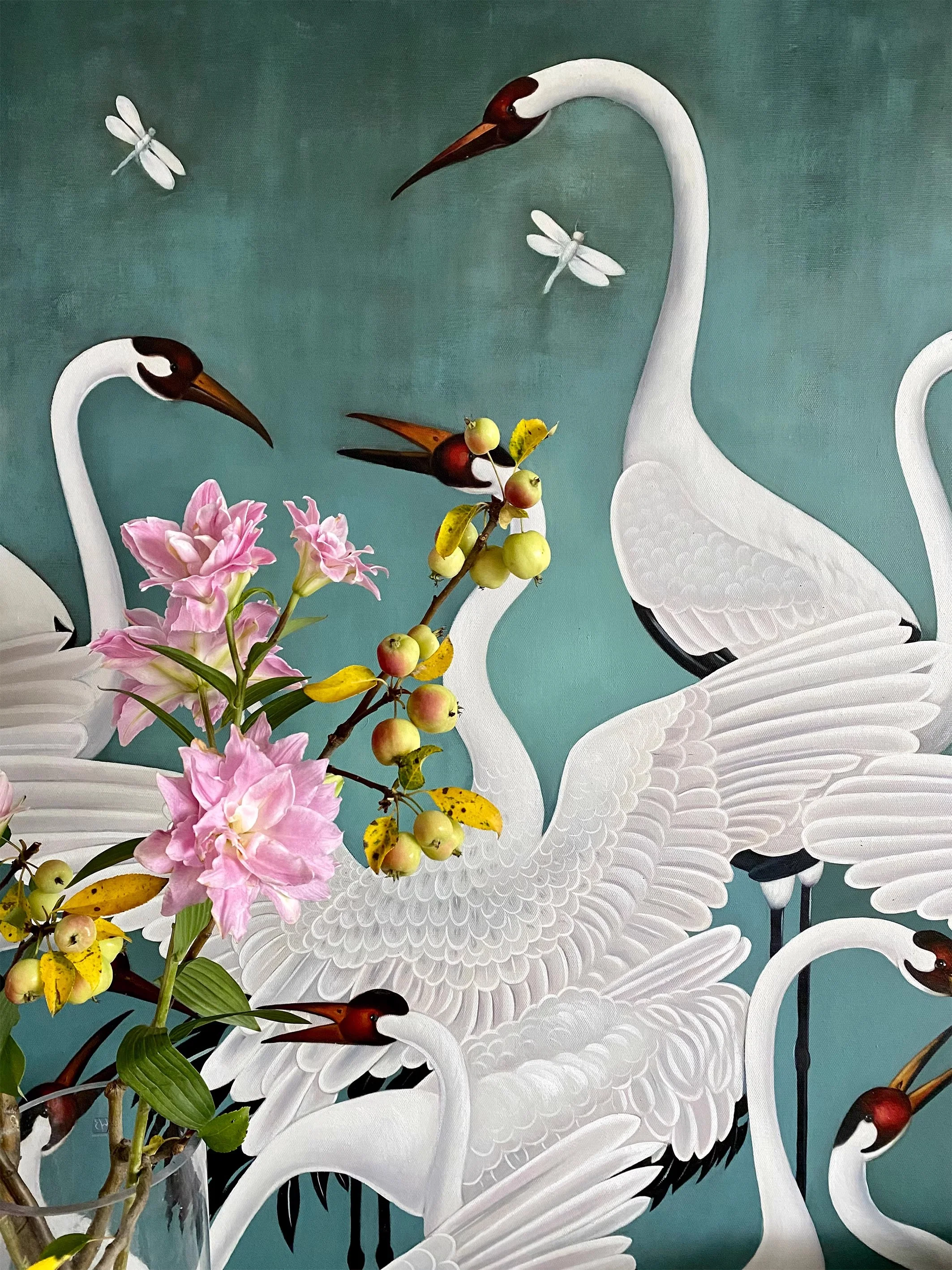AH054 - Luxury Art Crane Art Hand-Painted Oil Painting Extra-Large Detailed Realistic 