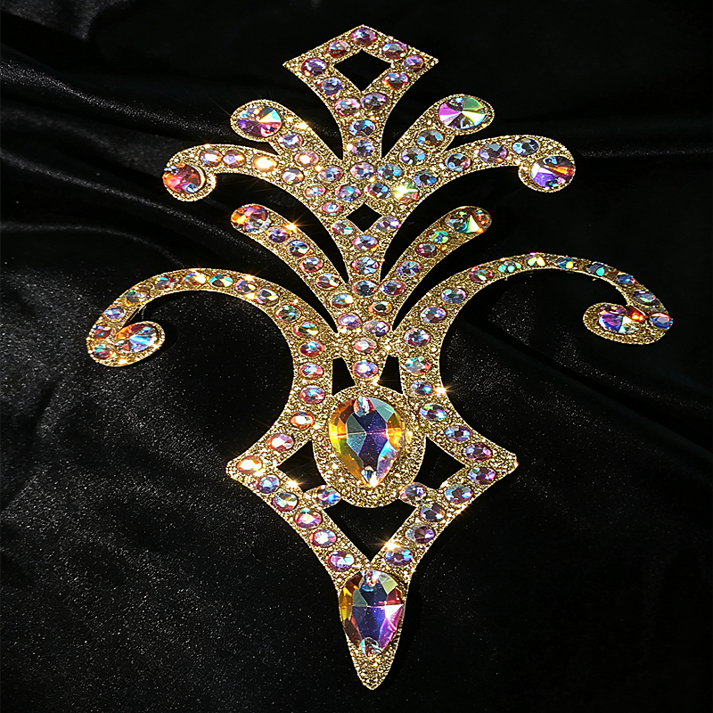 Gold ABCrystal Rhinestone Applique Large Rhinestone Patch Bridal Gown Dance Costume Evening Dress Garment Embellishment DIY BL04