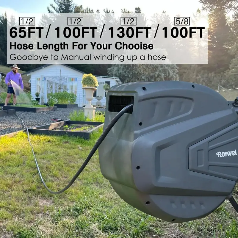Roywel Retractable Garden Hose Reel – 65-Foot, 1/2-Inch Auto-Rewind System