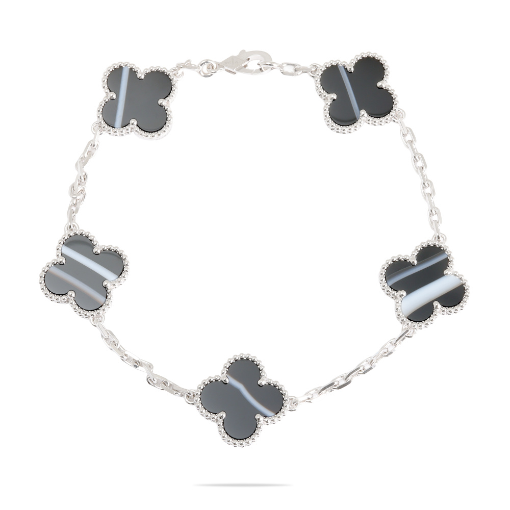 Van Cleef & Arpels Vintage Alhambra Bracelet 18K White Gold Onyx VCARPMOLOO