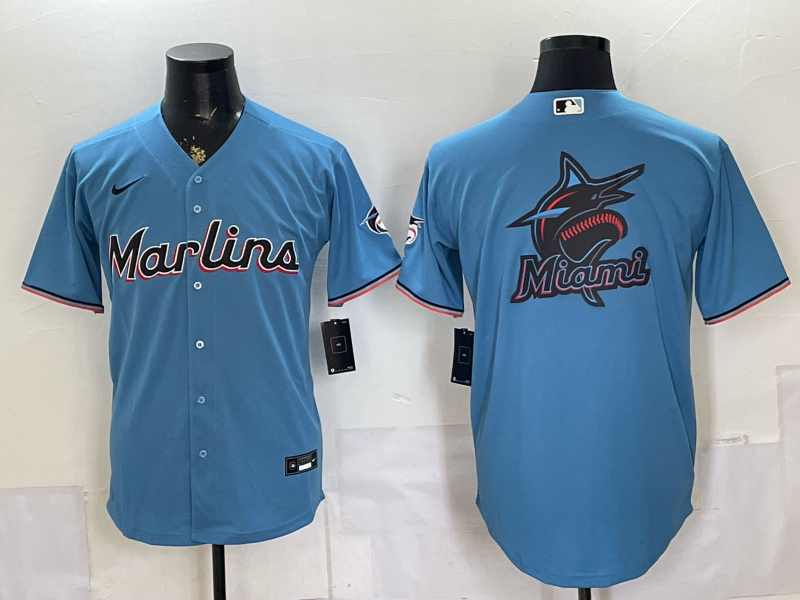 Men's Miami Marlins Blue Replica Player Jersey