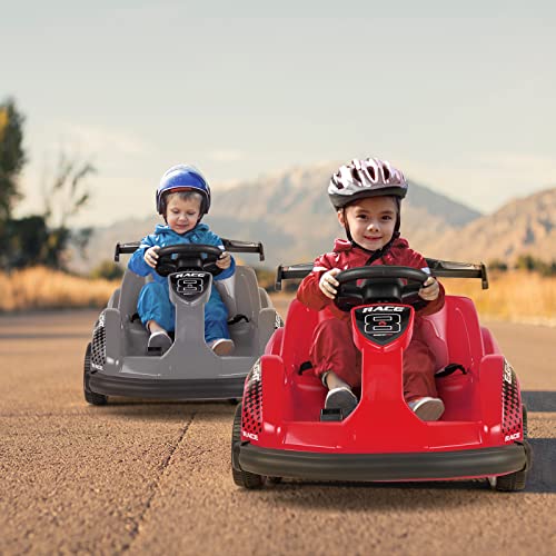 HONEY JOY Electric Go Kart, 6V Battery Powered Ride On Racing Car w/Remote Control, Safety Belt, Slow Start, Music, 4 Wheeler Electric Vehicle for Kids, Gift for Boys Girls (Red)