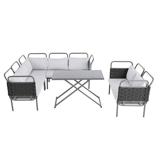 Patio Sectional Sofa Set Woven Rope Furniture Set with Cushions