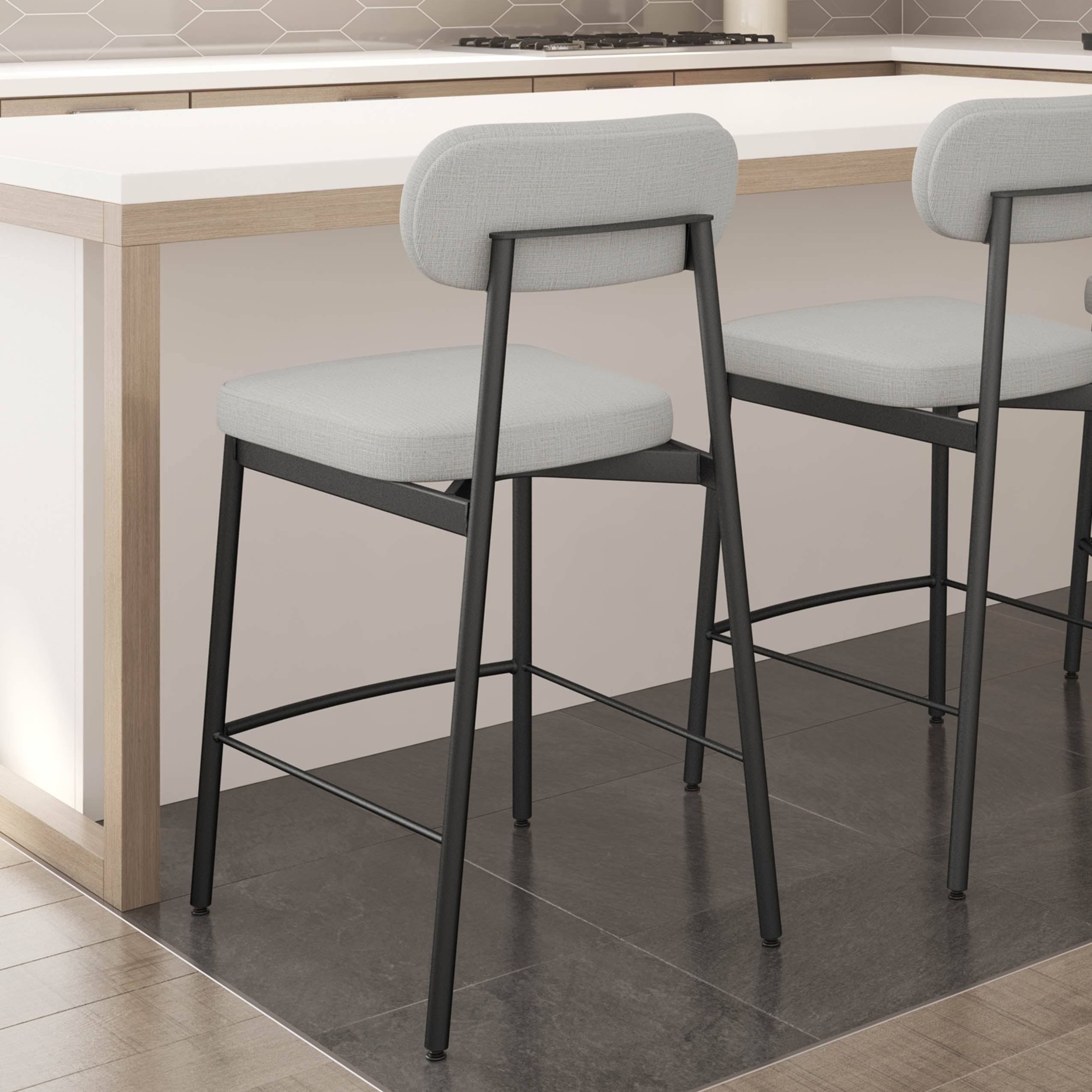 Amisco Orly 30x22 Polyester and Metal Bar Stool in Pale Gray/Black Metal