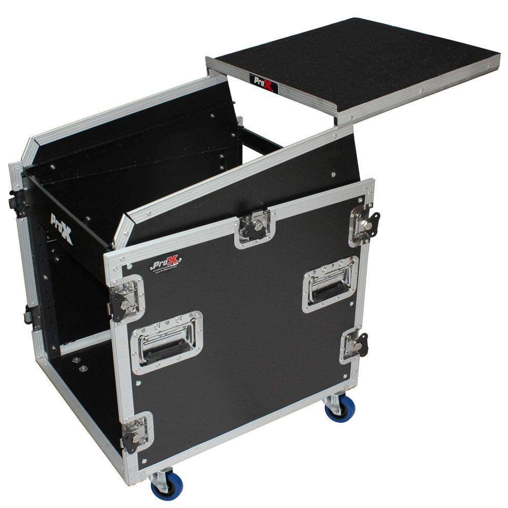 Prox 2U Rack x 13U Top Mixer DJ Combo Flight Case with Laptop Shelf