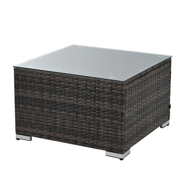 4Piece Patio Conversation Wicker Furniture Set,Sectional Sofa Set with Tempered Glass Coffee Table,Sofa Chair and Ottoman Sets