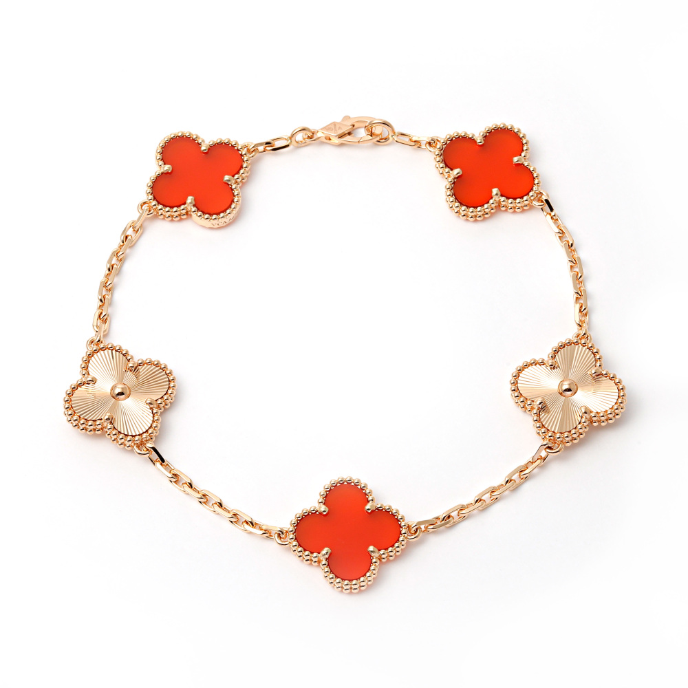 Van Cleef & Arpels Vintage Alhambra 5 Motifs Bracelet 18K Rose Gold Carnelian VCARP7RP00