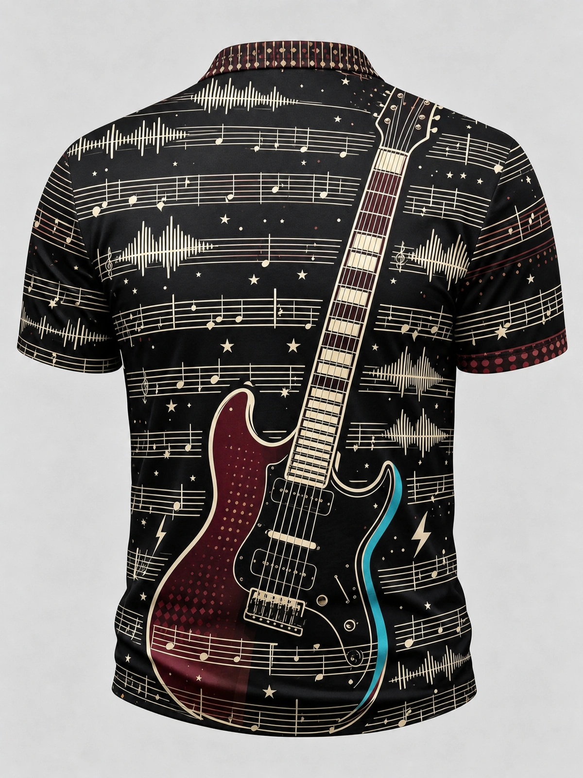 Moisture Wicking Golf Polo 3D Electric Guitar Music Note Star Button Short Sleeve Golf Polo Shirt