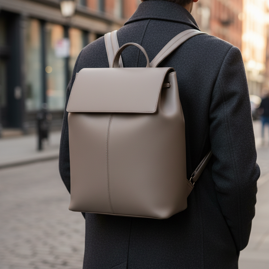 Taupe Minimalist Leather Backpack