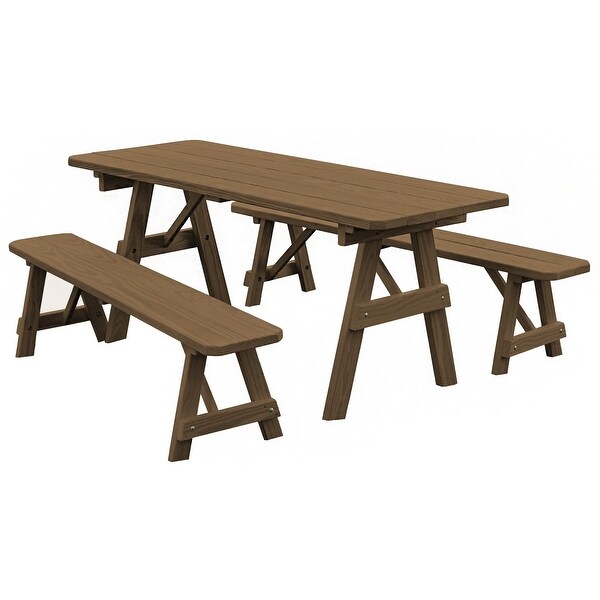 Pine 8' Traditional Picnic Table with 2 Benches