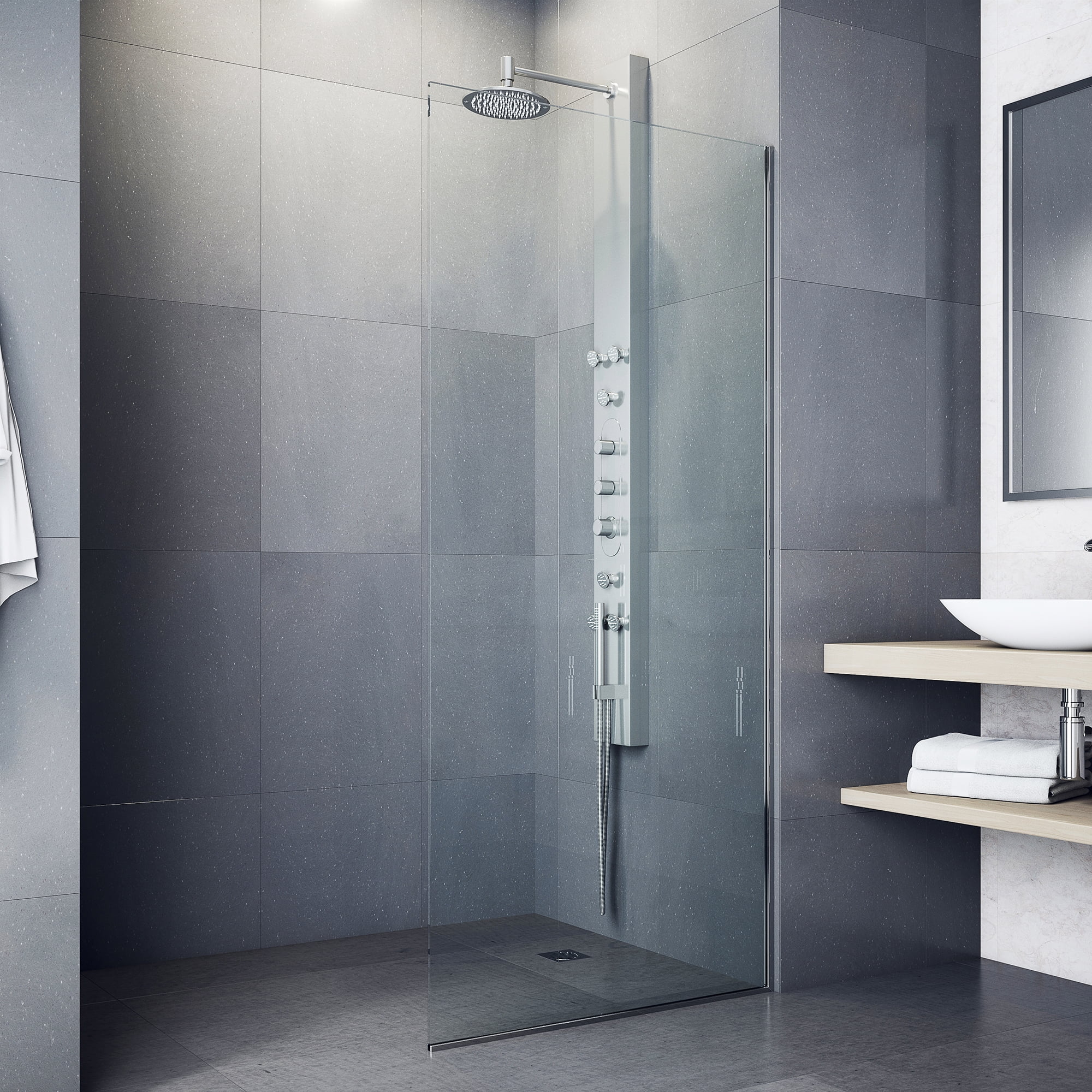 VIGO Dilana 67 in. H x 6 in. W 6-Jet Shower Panel System with Adjustable Round Head and Hand Shower Wand in Stainless Steel