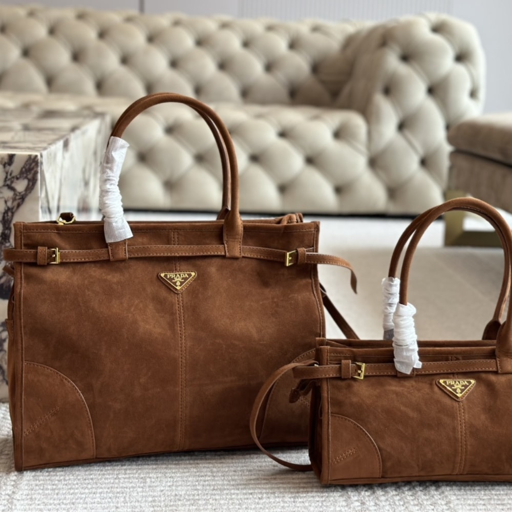Prada Medium Suede Handbag Cocoa Brown 32Cm