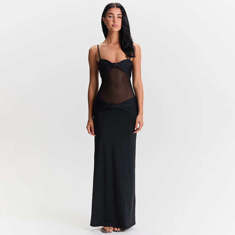 Sheer Panel Maxi Dress | Strapless Evening GownClistos