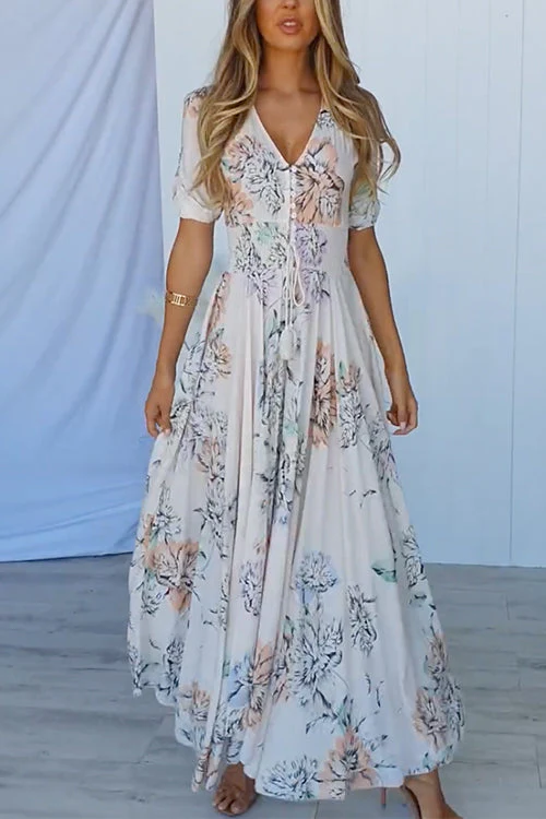 Floral Maxi Dress with V-Neck & Smocked WaistClistos