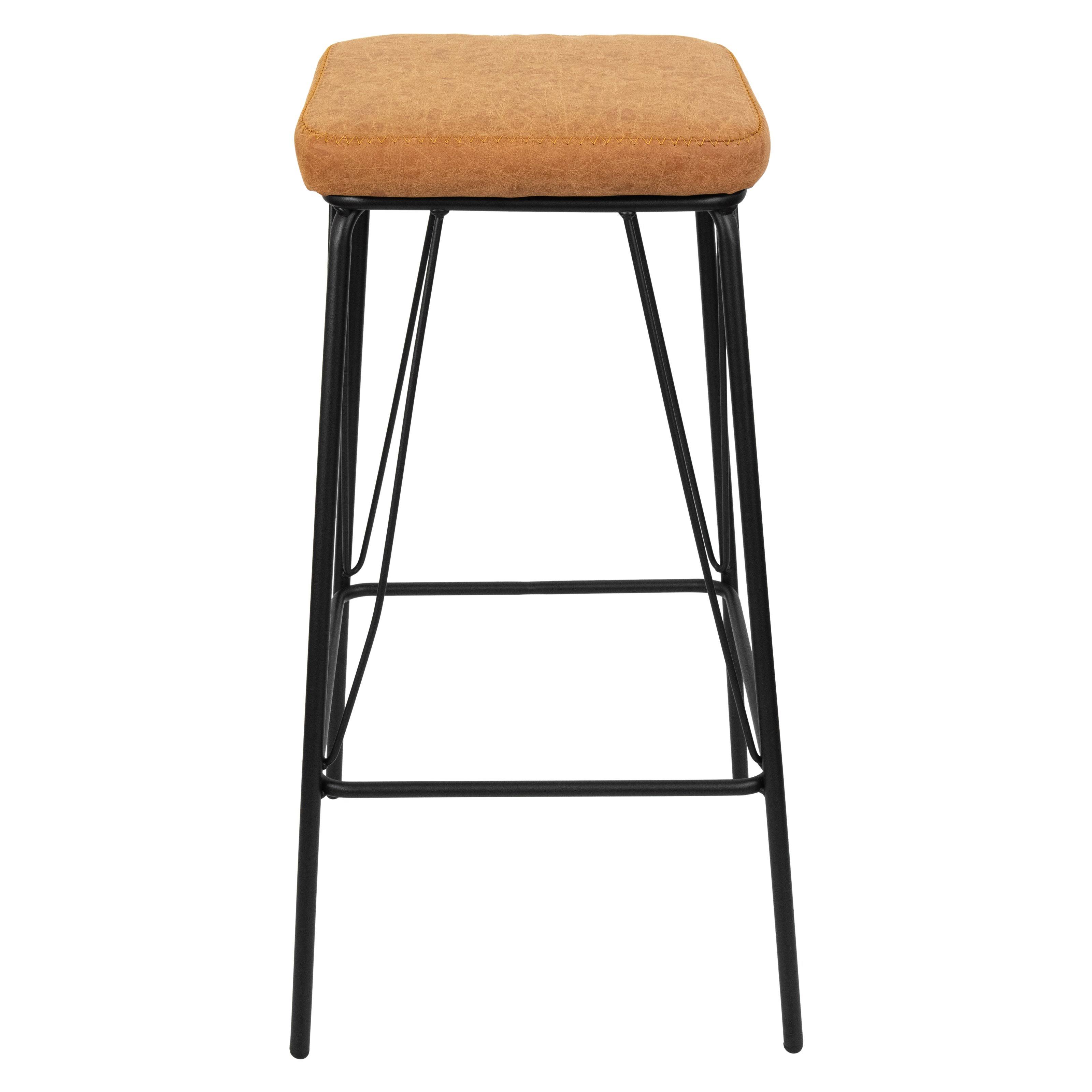 LeisureMod Millard Leather Bar Stool with Metal Frame Charcoal Black / Set of 2