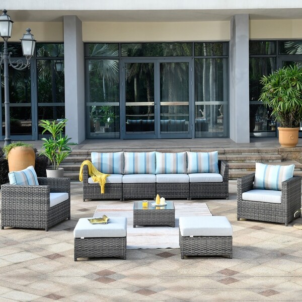 OVIOS Patio Furniture Deep Seat Wicker 9piece Set