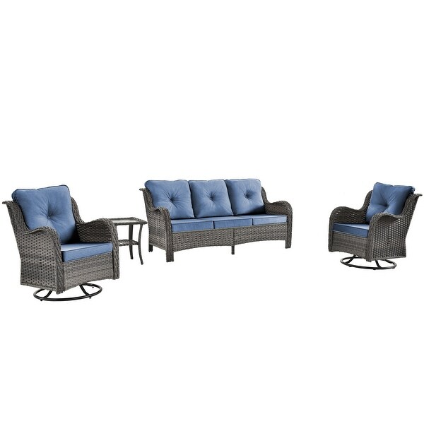 5 Seat Wicker Patio Furniture Conversation Setting with High Back Swivel Rocking Chairs,Cushions Included 🎃