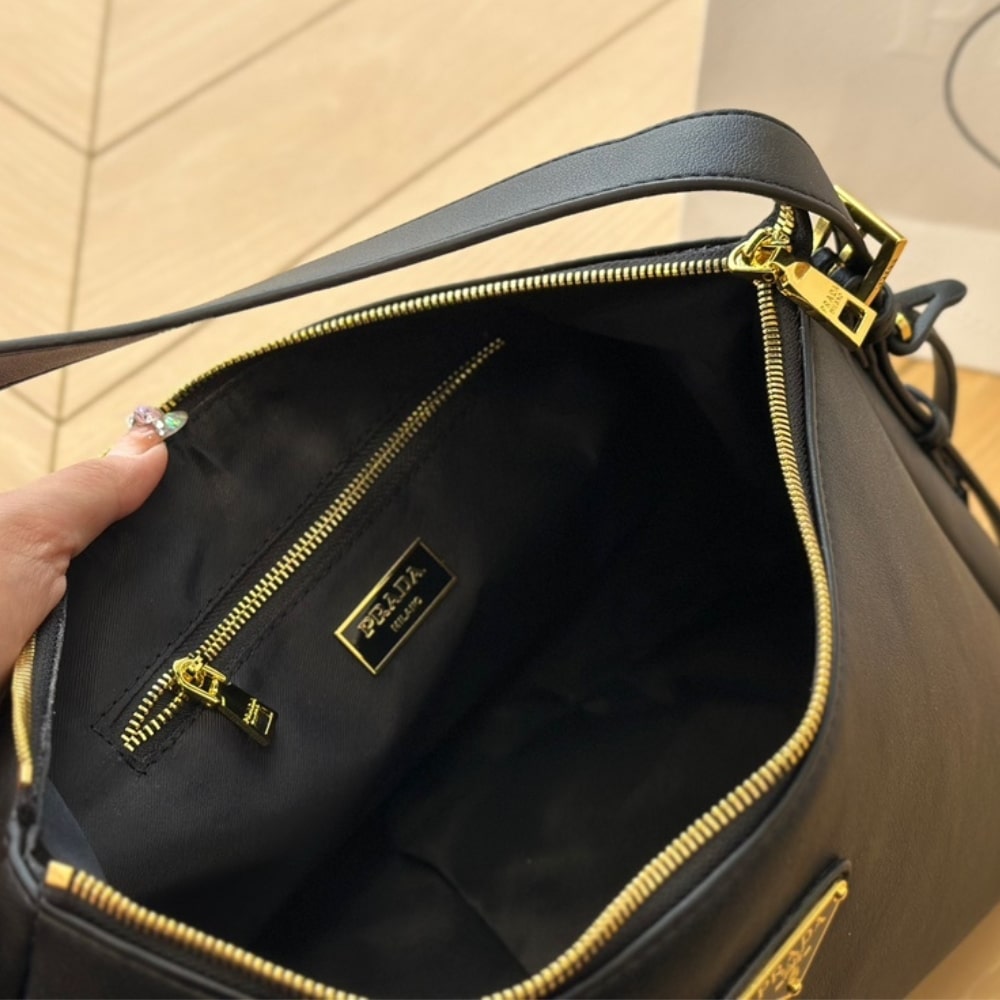 Prada Aimée Large Leather Shoulder Bag Black 39Cm