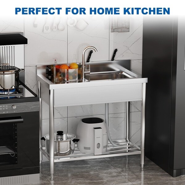 Free Standing Kitchen Sink 39''x20''x37'' Stainless Steel,With 360��Rotating Faucet