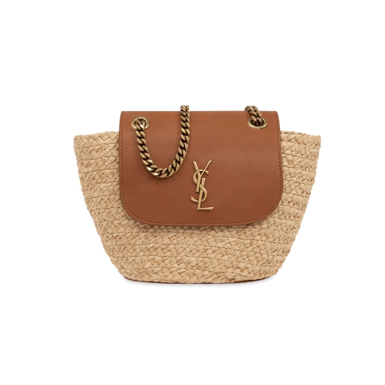 Saint Laurent Mini Manon In Raffia And Aged Vegetable Tanned Leather Naturel 23Cm