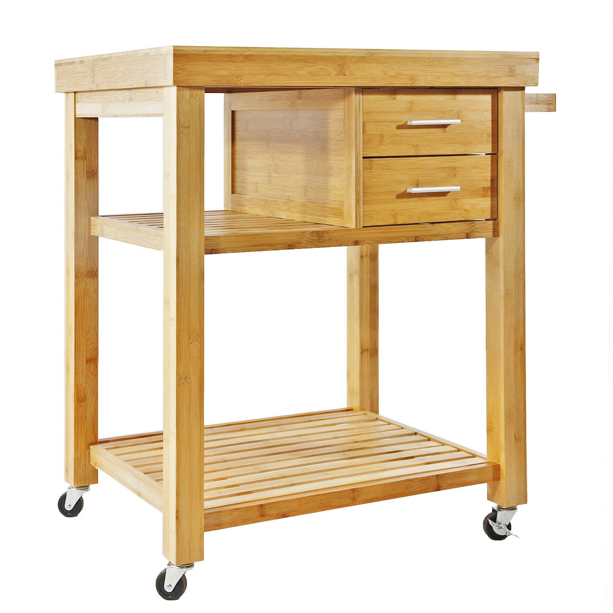 Home Aesthetics Rolling Bamboo Kitchen Island Cart Food Prep Trolley, with Towel