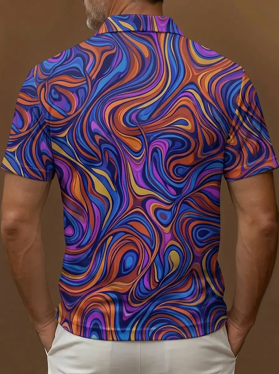 Purple Orange Swirl Marble Print Short Sleeve Golf Polo Shirt