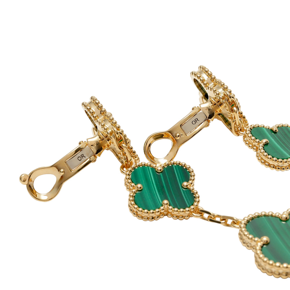 Van Cleef & Arpels Magic Alhambra 3 Motifs Earrings 18K Yellow Gold Malachite VCARO2AG00