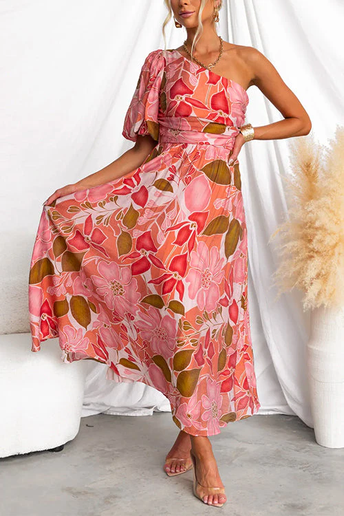 One Shoulder Floral Maxi DressClistos