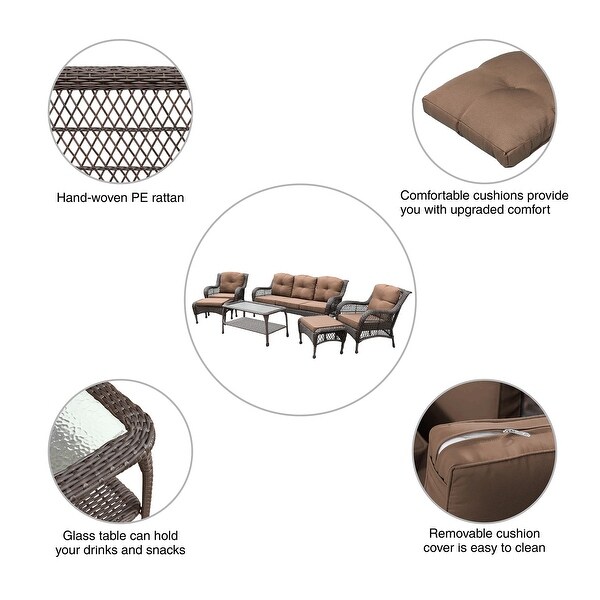 6piece Resin Wicker Patio Furniture Conversation Set with High Back