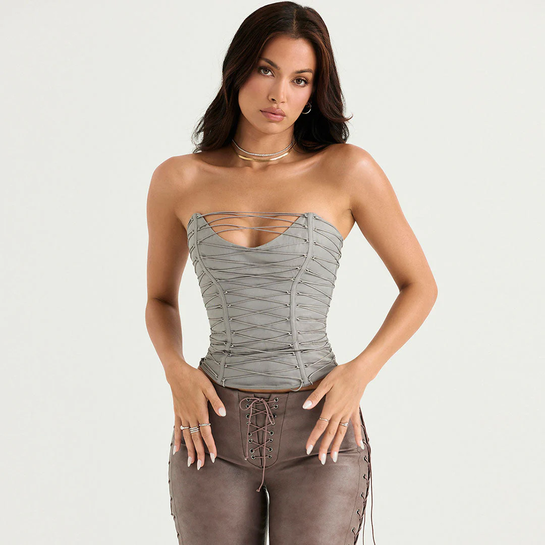 Sweetheart Lace-Up Corset Crop TopClistos