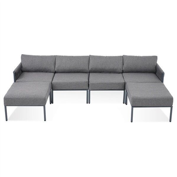 6 Pieces Aluminum Patio Sectional Sofa with Removable Thick Cushions
