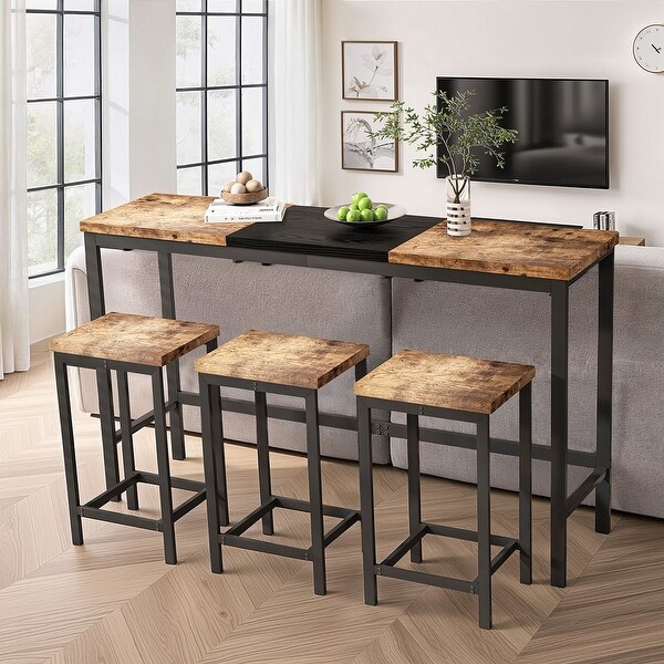 4 Pcs Kitchen Dining Table Set with 1 Table and 3 Stools,Hanging Stool Design,60.24