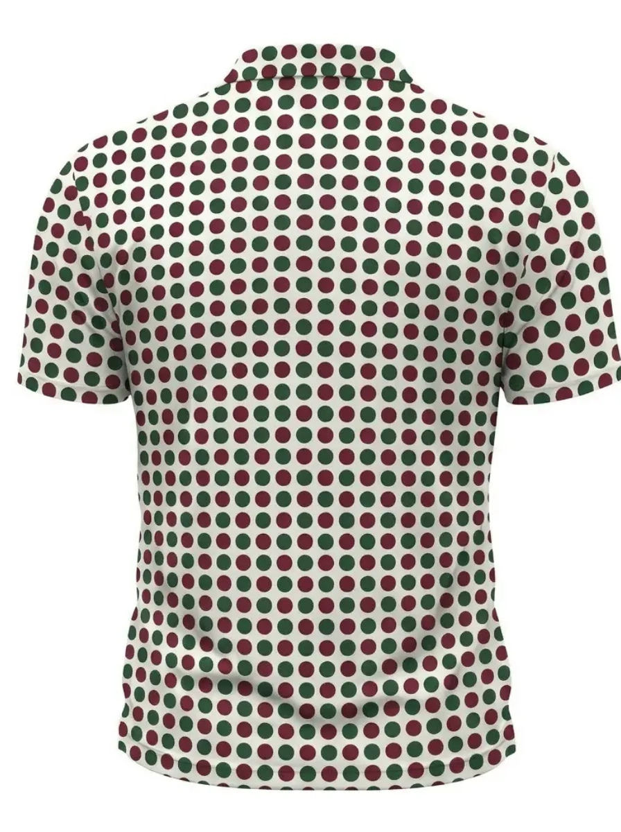 Moisture Wicking Golf Polo 3D Red Green Polka Dot Pattern Button Short Sleeve Golf Polo Shirt