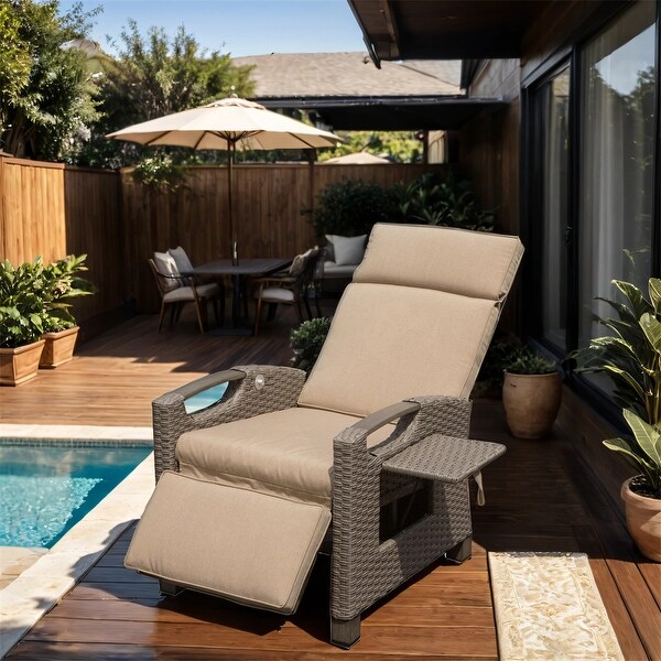 Patio Adjustable Recliner Chair with HandWoven Wicker