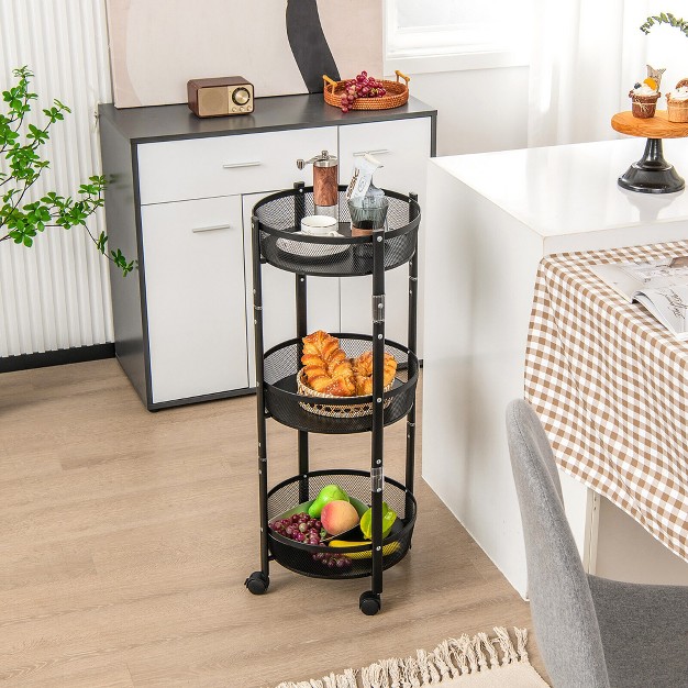 Tangkula 3 tier Rotating 1 second Folding Storage Rack Metal Rolling Utility Cart Round
