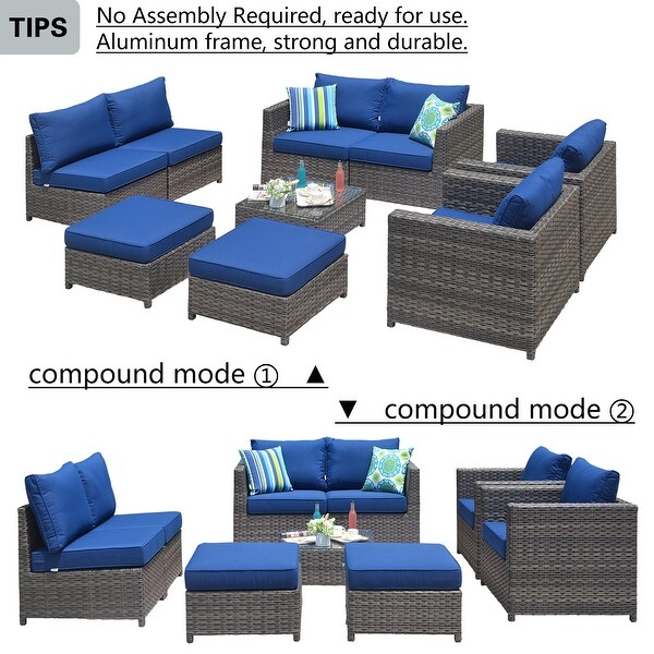 OVIOS Patio Furniture Deep Seat Wicker 9piece Set