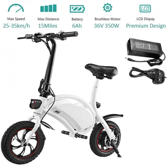350W Folding Electric Bicycle with 15Mile Range Collapsible Lightweight Aluminum E-Bike Built-in 36V 6AH Lithium-Ion Battery, APP Speed Setting and Handlebar Display (White-6AH)
