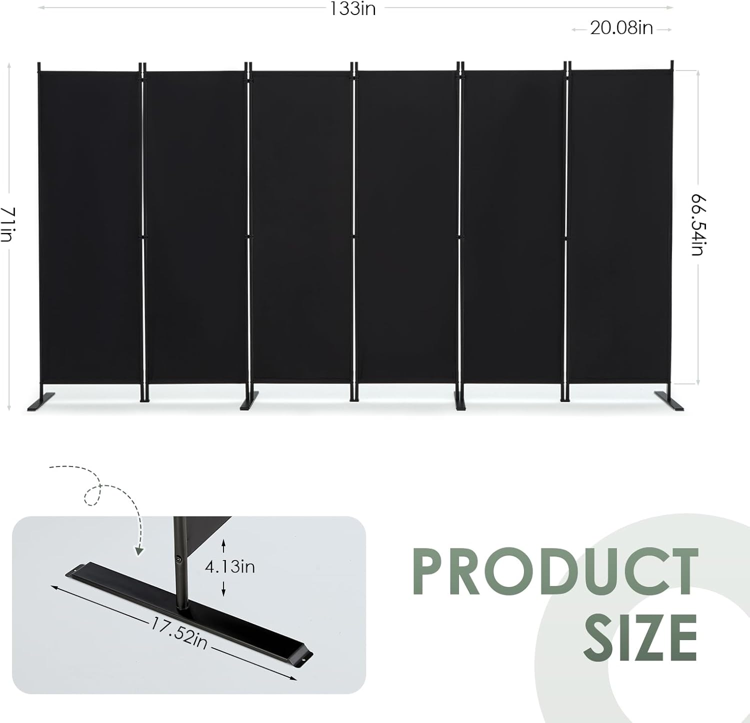 RANTILA 3 Panel Privacy Screen, 6 Ft Tall Folding Privacy Screen Room Dividers, Freestanding Room Partition Wall Dividers, 102''W x 20''D x 71''H, Black