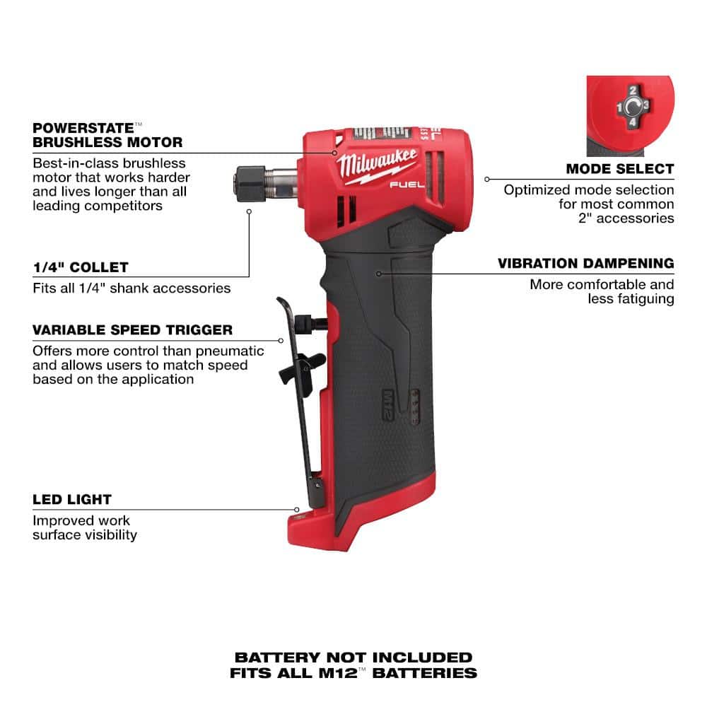 M12 FUEL 12V Lithium-Ion Brushless Cordless 1/4 in. Right Angle and Straight Die Grinder Kit (Tool-Only Kit) 2485-20-2486-20