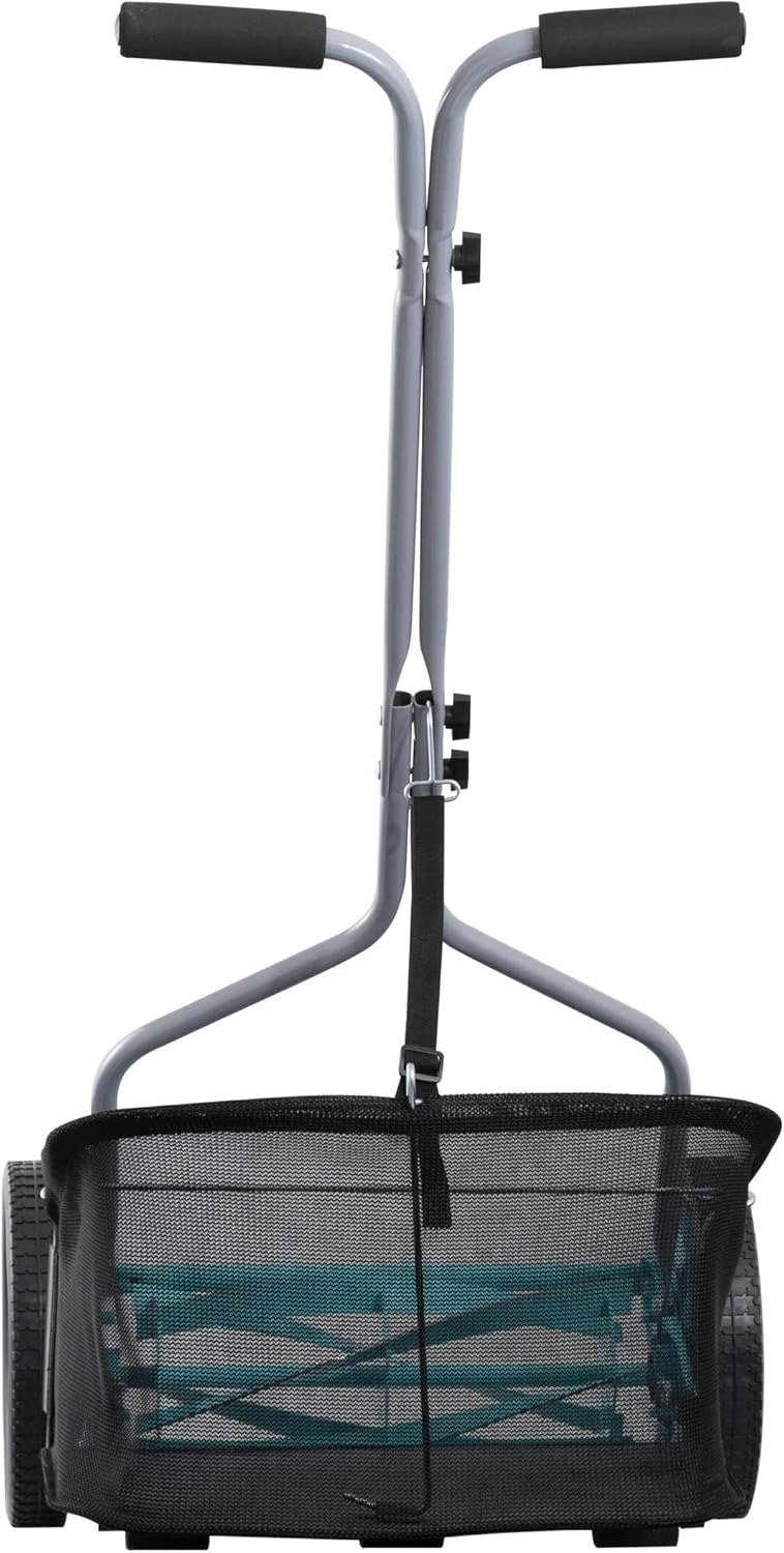 14-Inch 5-Blade Push Reel Lawn Mower with Grass Catcher, Mint