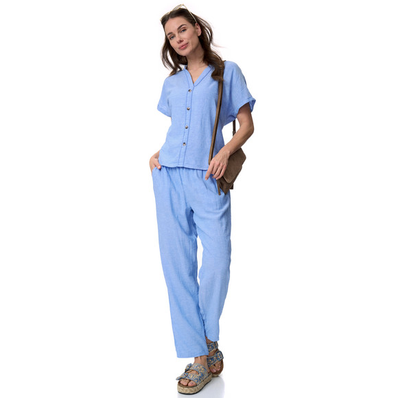 Gina Benotti Damen Leinen-Bluse mit Zierknöpfen