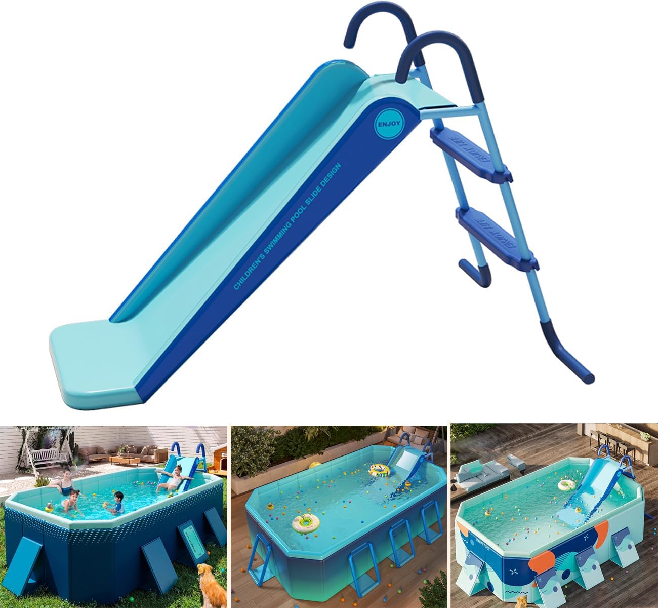 2026 Pool Slide Inflatable Swimming Water Slide, Summer Swimming Pool Supplies Universal Trampoline Ladder Backyard Slide Home Playground Equipment