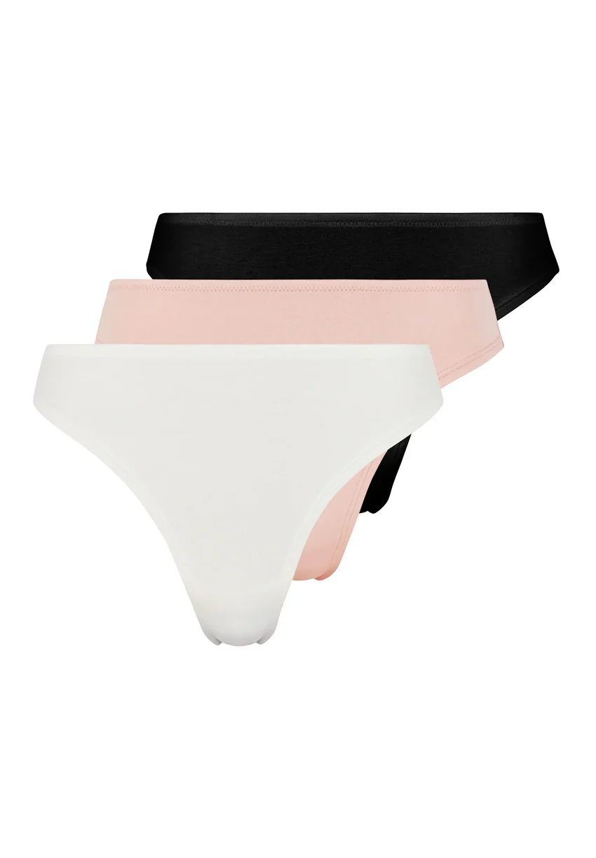 Lot de 3 tangas en coton Subtile Noir, Beige et Ivoire