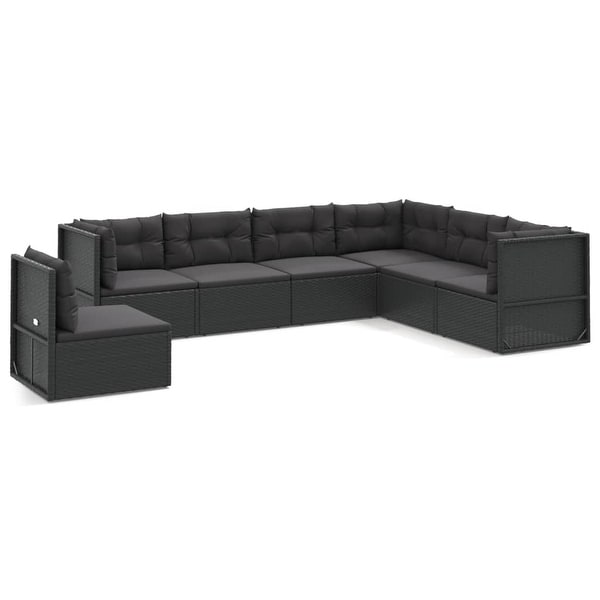 vidaXL 7 Piece Patio Lounge Set with Cushions Black Poly Rattan