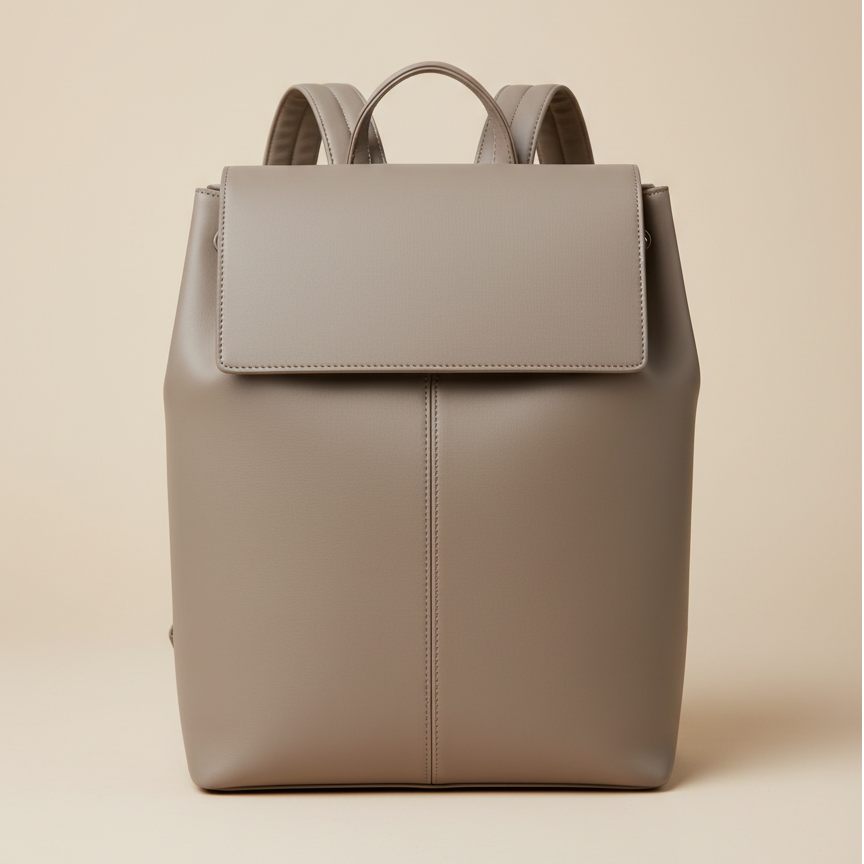 Taupe Minimalist Leather Backpack