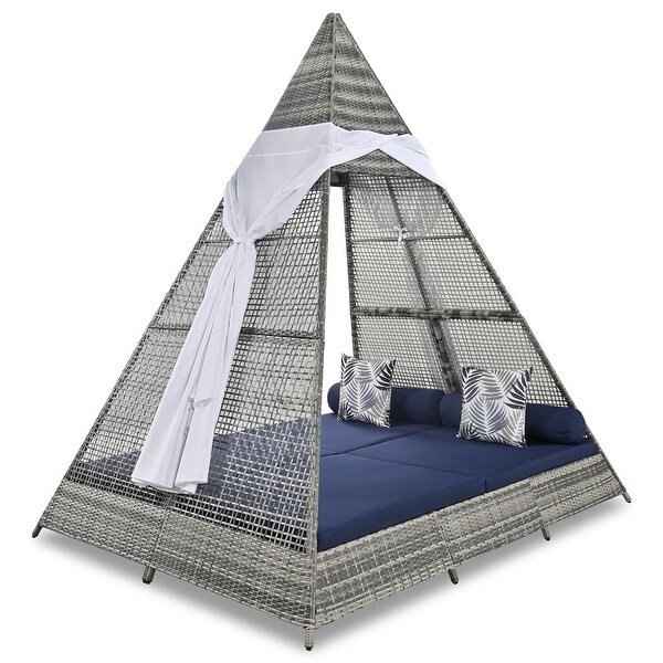 Leisure Zone Wicker Patio Daybed with Cushions,Tent Shape