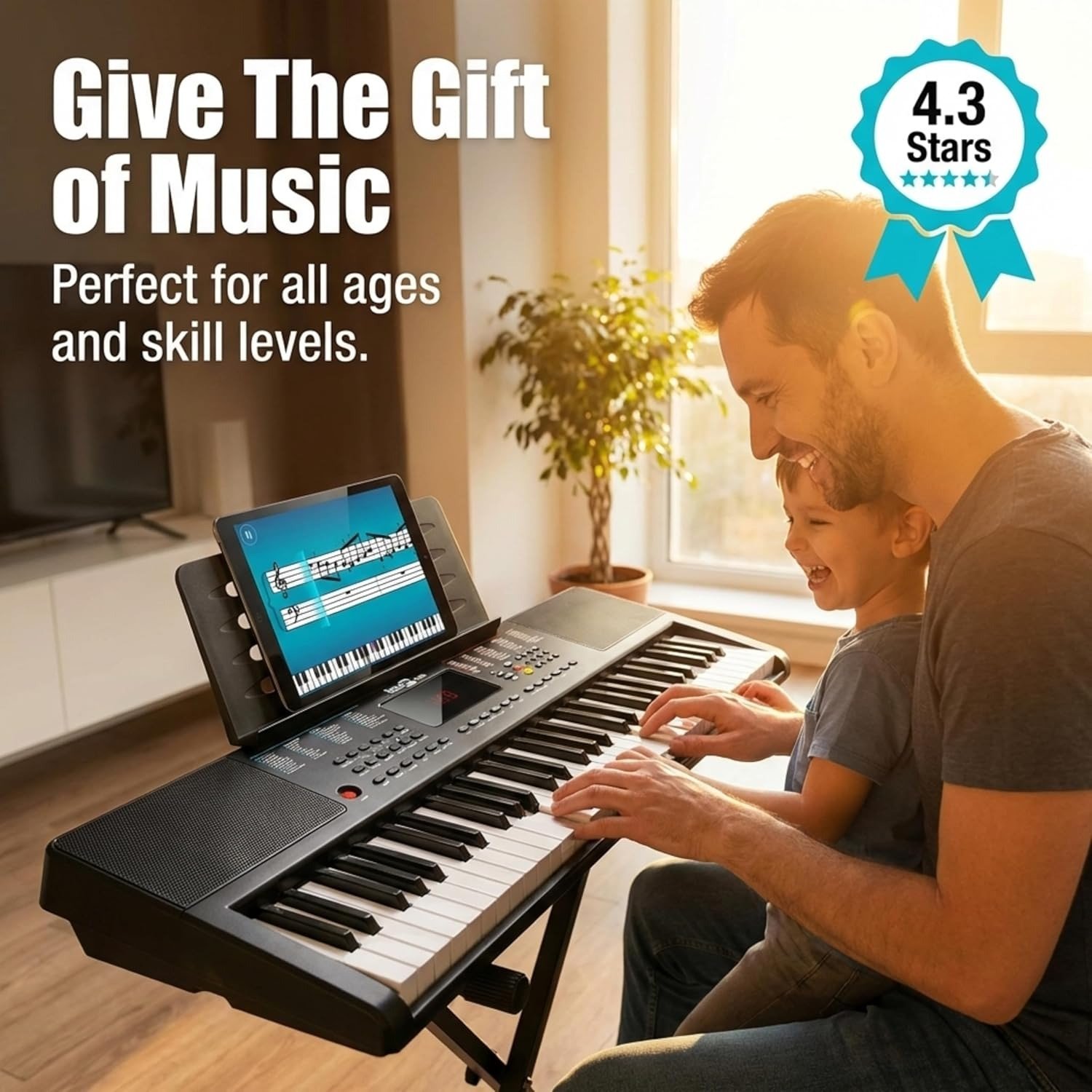 61-Key Compact Keyboard Piano with LED Display, Keynote Stickers & Lessons