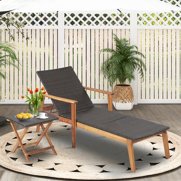 Costway 2PCS Patio Rattan Chaise Lounge Chair Recliner Back Adjustable